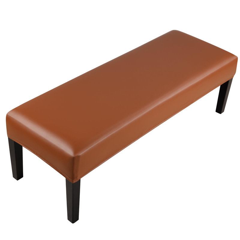 Box Cushion Bench Slipcover, Light Brown Faux Leather