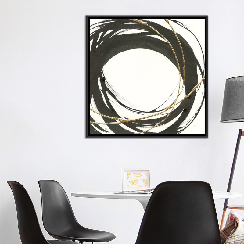 «Gilded Enso III», impression sur toile, H 18 po x l 18 po x P 1,5 po, Toile encadrée noire, Pas de tapis
