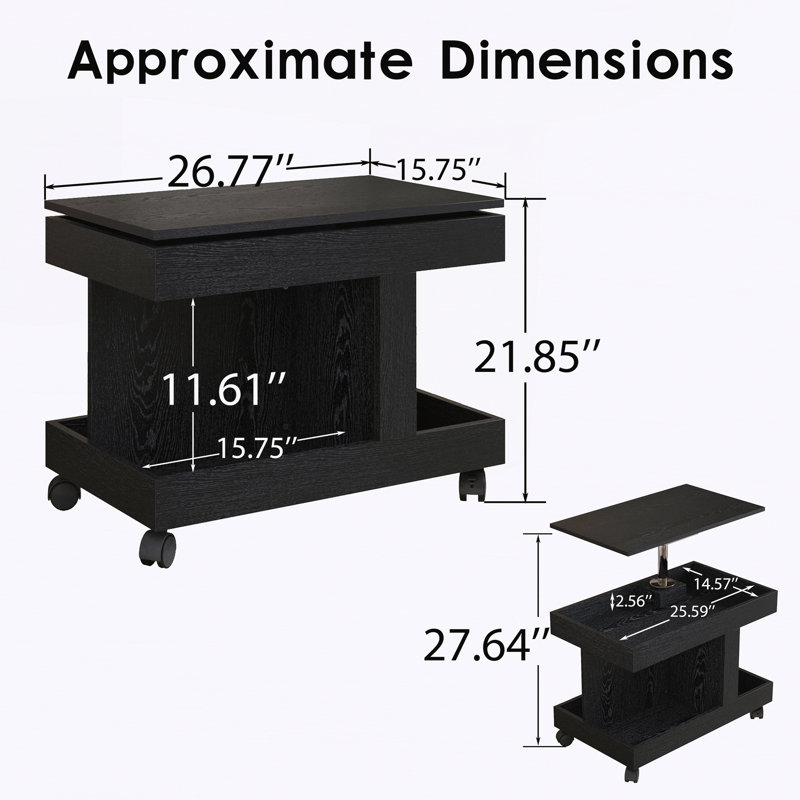 Small Coffee Table with Wheels, 360° Rotating Desktop Multi-Functional Side Table, Natural