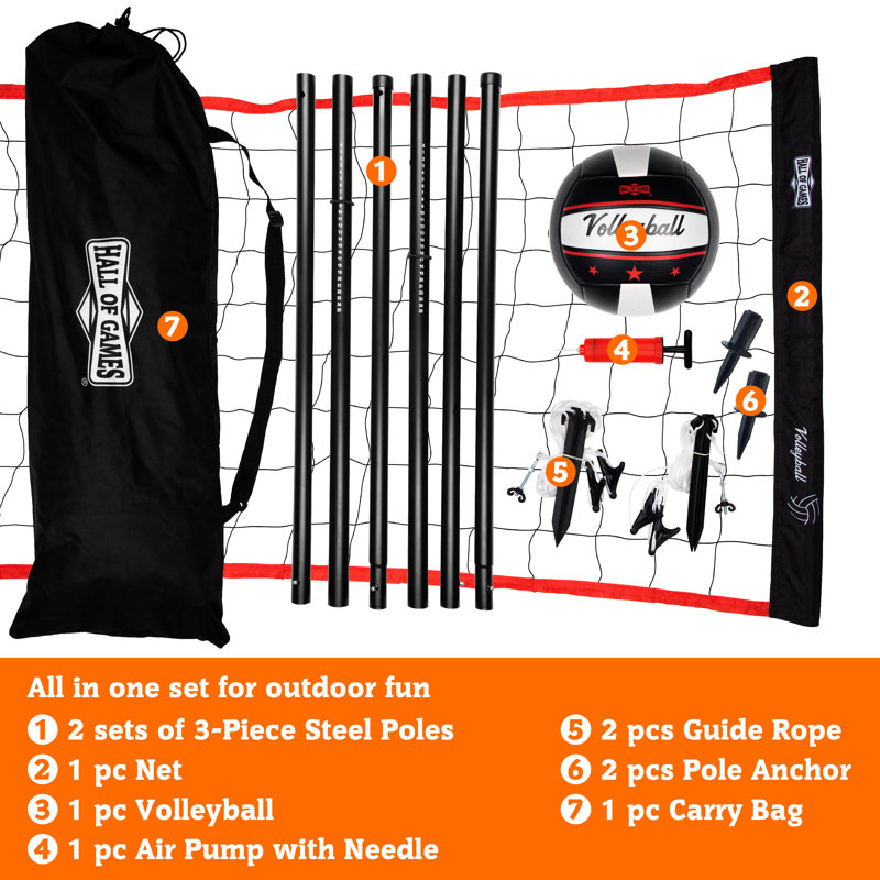 Hall of Games 32-ft Outdoor Volleyball Net and Carrying Bag Set with Official Size Volleyball