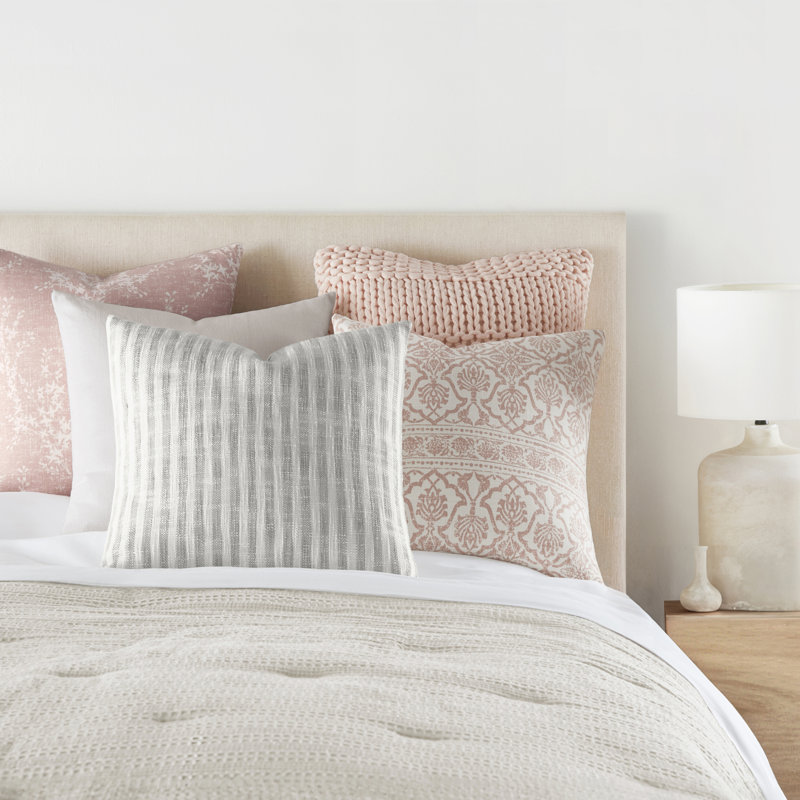 2-Pack Cotton Slub Decor Throw Pillows in Antique Floral, White/Pink Floral
