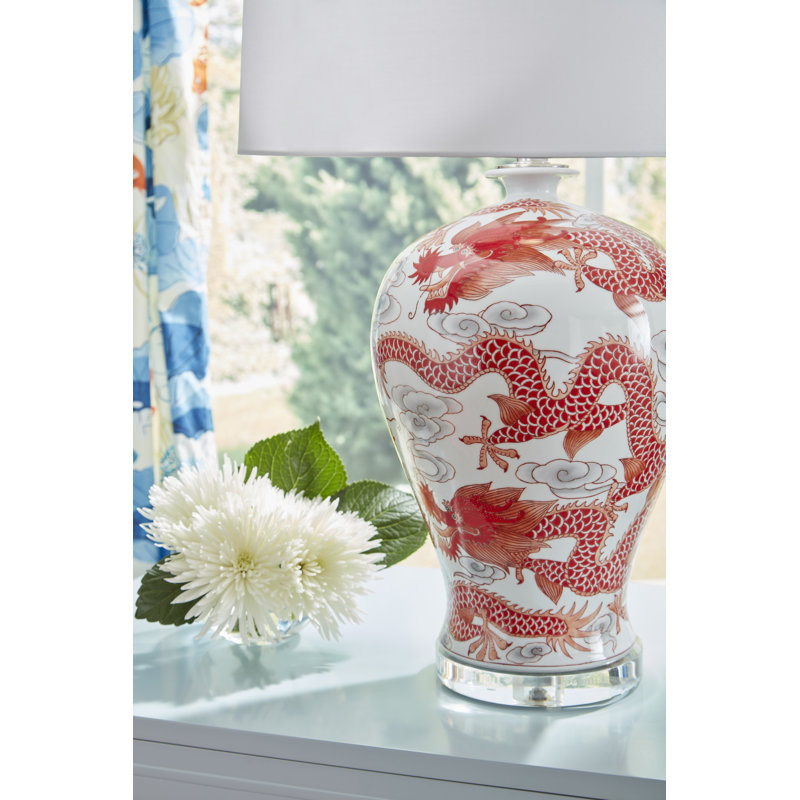 Prosperity 30.5" Table Lamp, Red/White Glaze