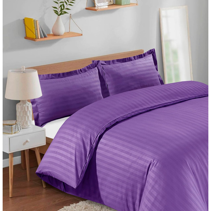 Neacsu Microfiber Striped Duvet Cover Set with Pillowcases Included, Purple, King Duvet Cover + 2 Standard Pillowcases
