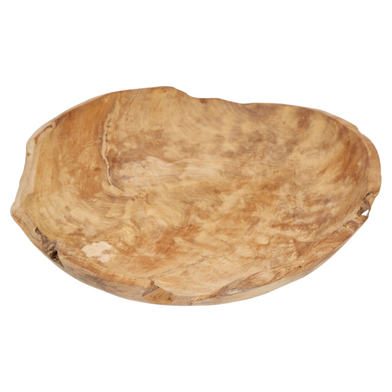 Classic Teak Wood Round Serving Bowl for Salad, Fruit, 9.75"W x 4"H