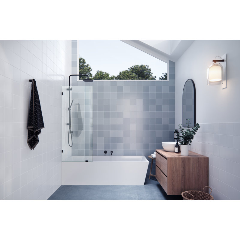 Vela 24 in. x 58.25 in. Frameless Single Fixed Bath Panel, Matte Black