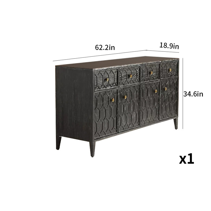 Buffet décoratif rétro en bois massif, Noir