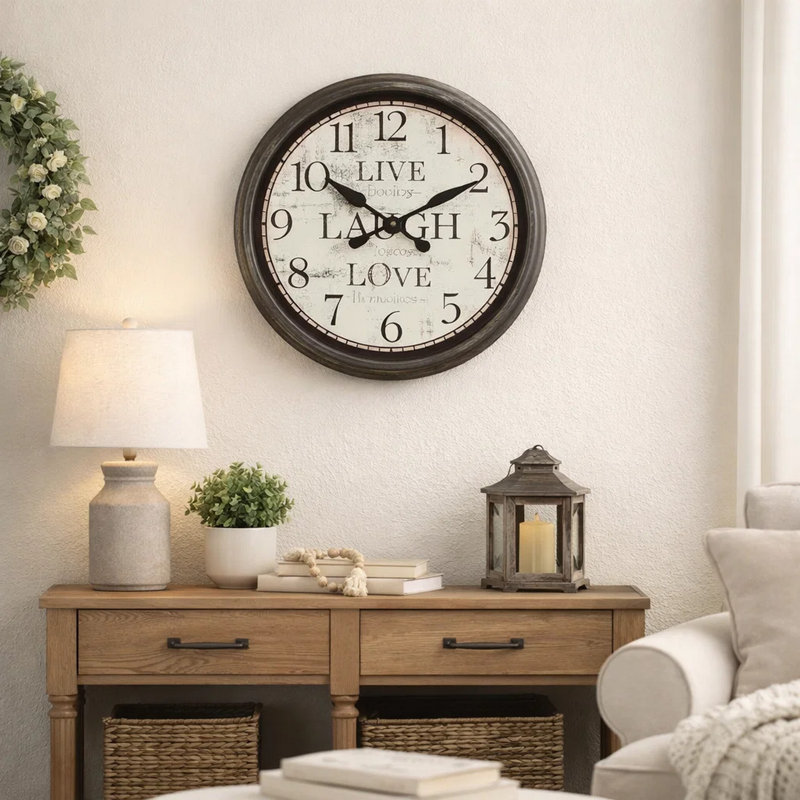 Clocks, 16" Round, Wall Clock, Antique Brown, Transitional