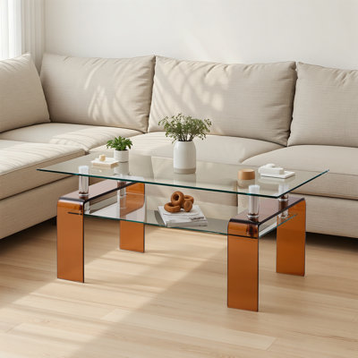 Tempered Glass Modern 2-Tier Coffee Table with Storage Shelf | Space-Saving Center Table for Living Room & Small Spaces