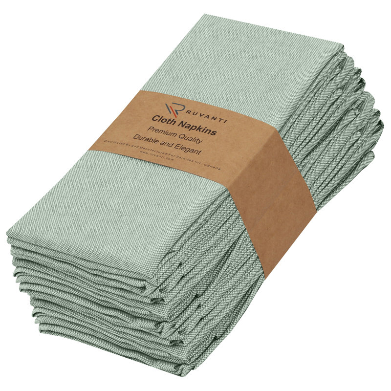Poly Cotton Square Cloth Napkins Chambray Fabric, Army Green