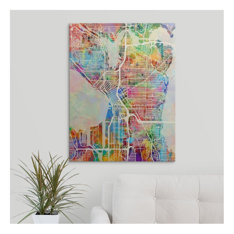 «Seattle Washington Street Map» par Francy, impression, H 36 po x l 27 po x P 1,5 po, Toile