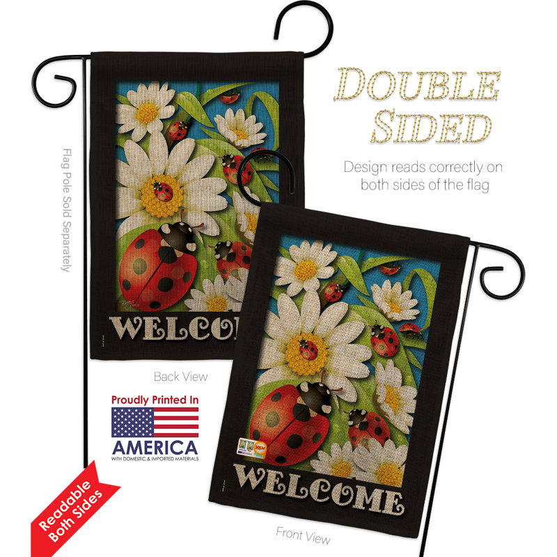 Ensemble de drapeaux en polyester 18,5 po x 13 po Ladybug Heaven Garden Friends, Toile de jute