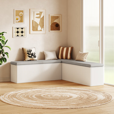L-Shaped Corner Storage Bench With Cushioned Seating, Breakfast Nook Benches With Hidden Storage, White
