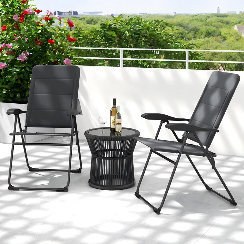 Adjustable Ergonomic Backrest Foldable Reclining Patio Chair for Bistro and Backyard, Gray