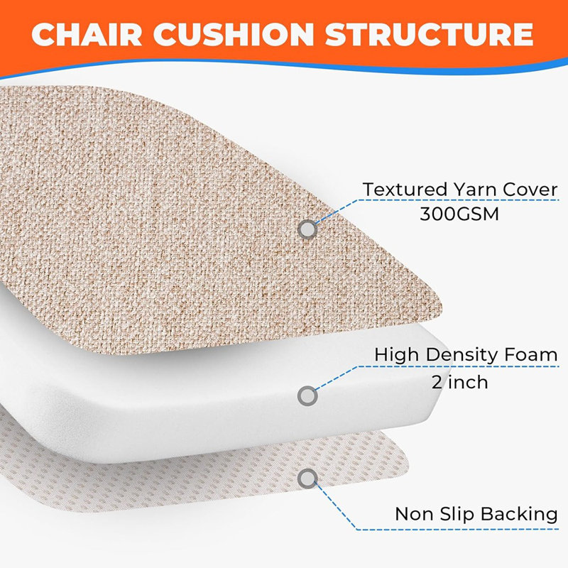 Chair Cushions For Dining Chairs, D-Shaped Seat Cushions With Removable Washable Cover And Ties, Chair Pads For Kitchen, Indoor Dining Room, Patio Chairs, 17'' X 16'', Set Of 4, Khaki