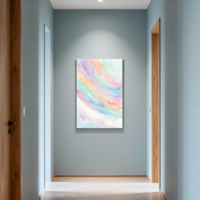 Motif de vagues abstrait arc-en-ciel aquarelle douce, H 36 po x l 24 po