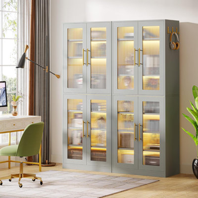 Tall Bookcase with Doors and LED Light