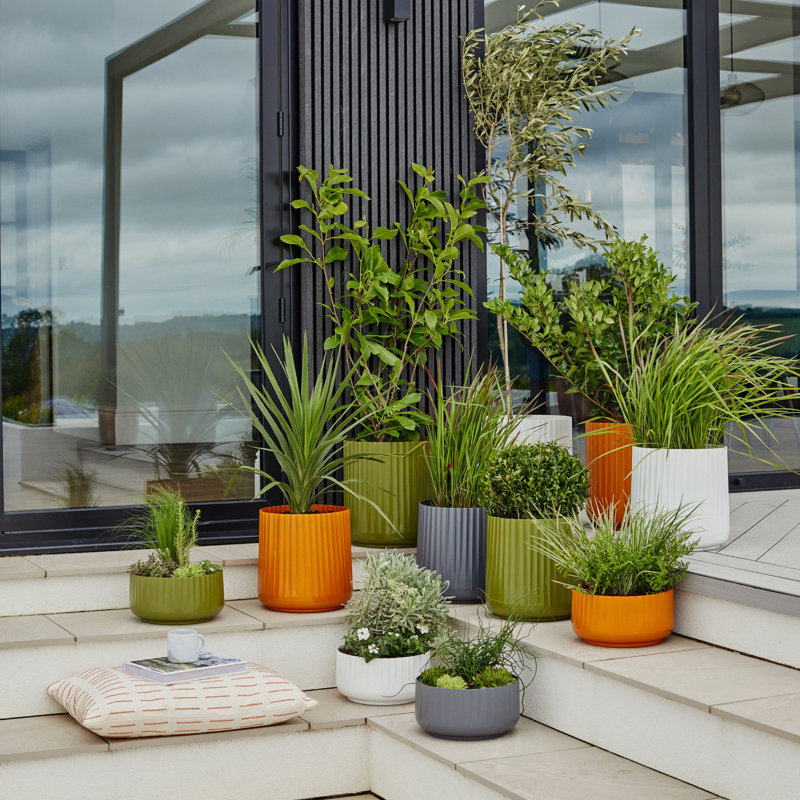 Ivyline Outdoor Hudson Corrugated Planters Set Of Metal Pot Planter, Slate