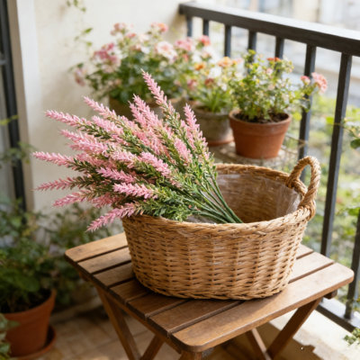 1 PCS Artificial Lavender Flowers 15" Long Stem Realistic Lavender Bouquet UV Resistant Plastic Flowers For Patio Balcony Wedding Centerpieces Decoration