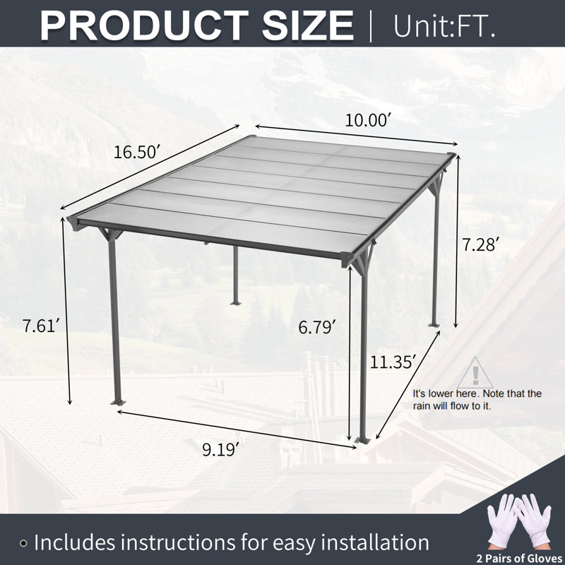 10x16x8 Outdoor Metal Carport For Driveway Car, Truck