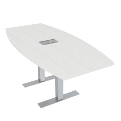 Boat Shaped Conference Table with Metal T Base | Electrical Unit by Inbox Zero