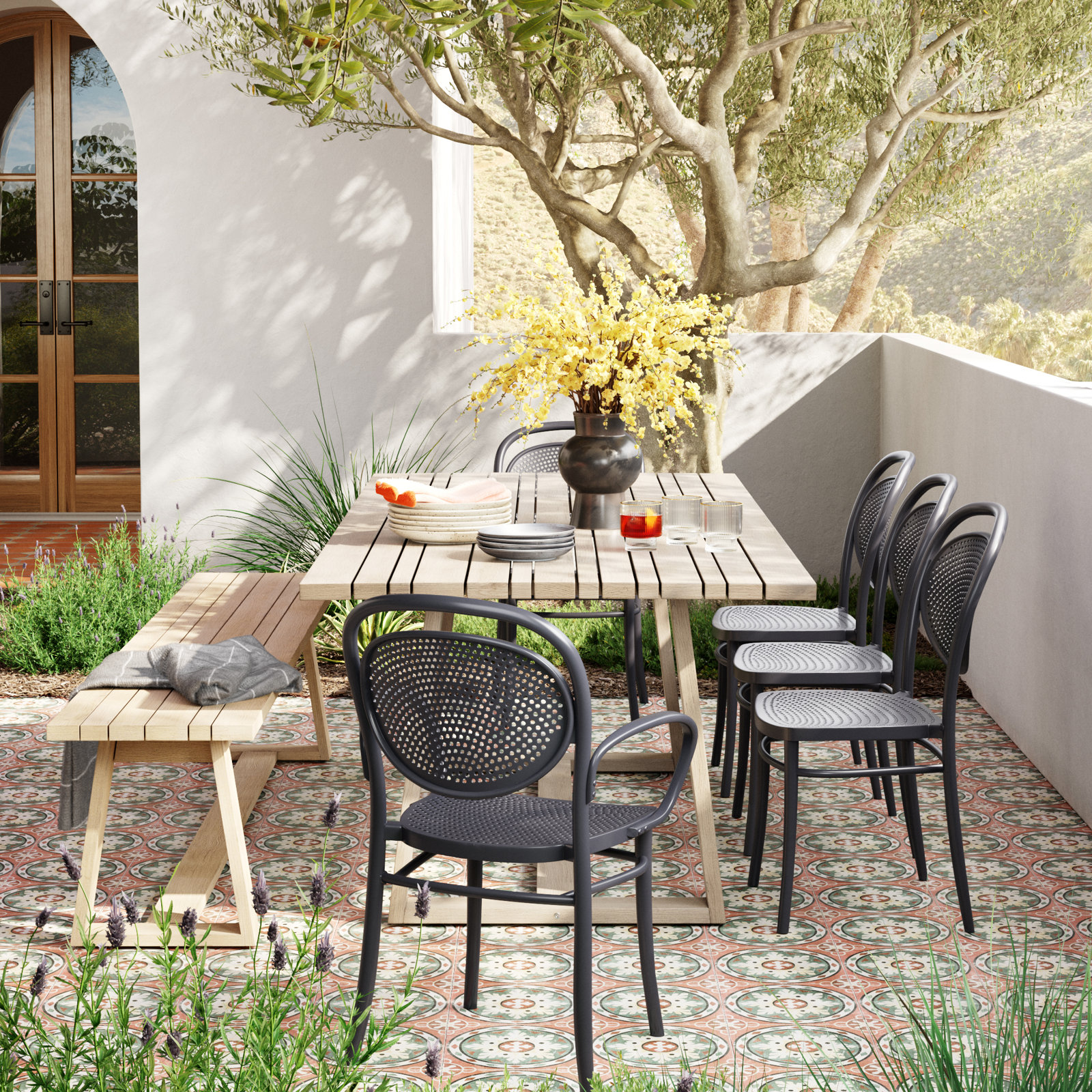 Farrah Stackable Patio Armchair, Black