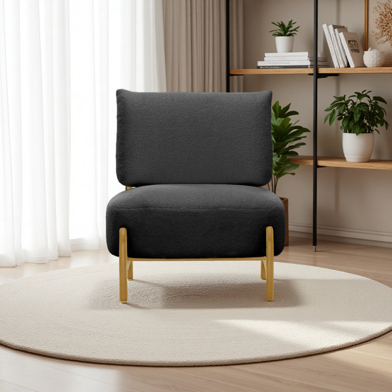 Canapé simple Chaise de salon en polaire d'agneau Chaise simple Canapé paresseux rétro en bois massif, Naturel, Noir