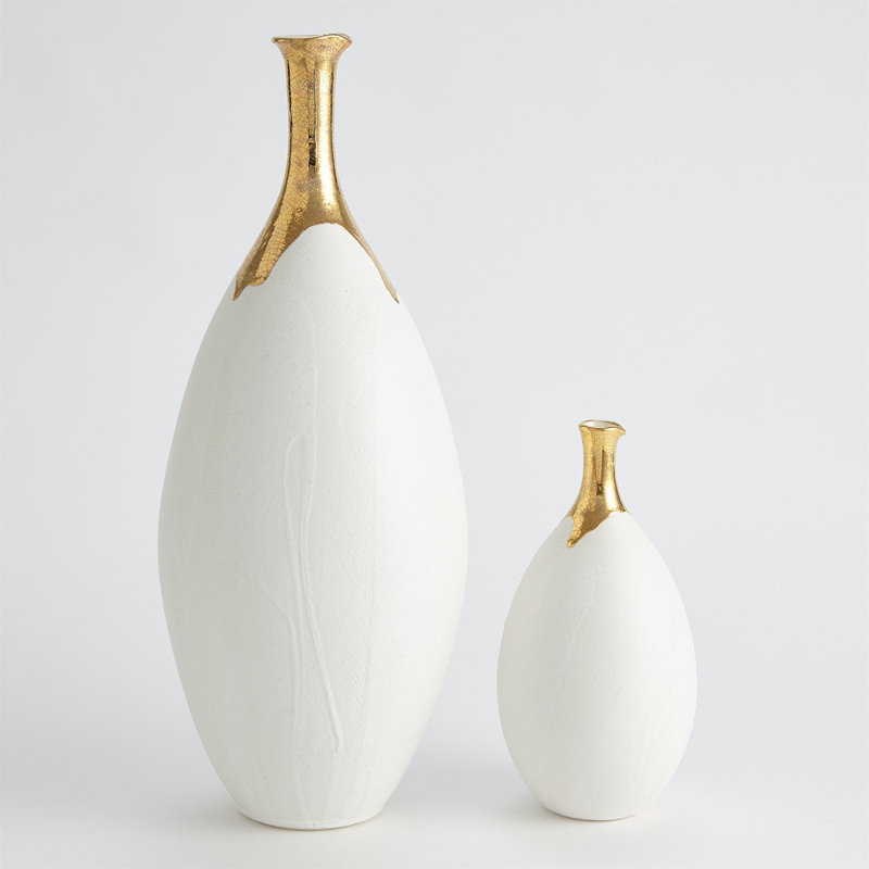 Dipped Golden Crackle/White Slender Vase-Sm