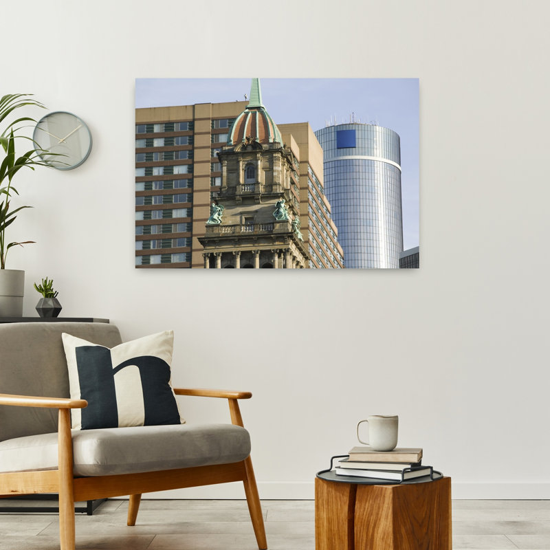 Wayne County Building and Renaissance Center Detroit Michigan USA 1 Piece Wrapped Canvas Wall Art, 91.44 cm H x 60.96 cm W