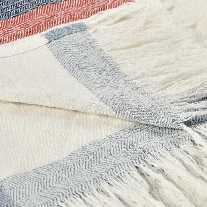 Crawford Hand Woven Throw Blanket, Red/Blue/Black Striped