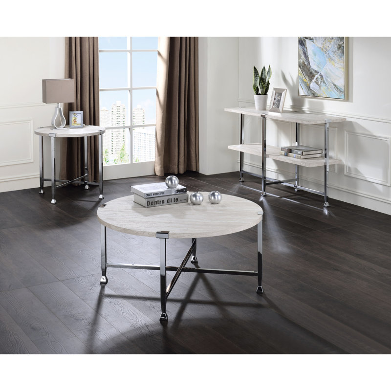 Table demi-lune avec éléments en chêne blanc, profondeur 122 cm, poids 18 kg, montage facile, tablette fixe en bois, largeur 41 cm, structure en métal, compartiment ouvert