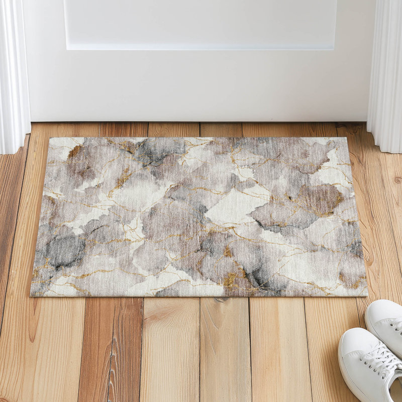 Machine Washable Indoor/Outdoor Chantille ACN2591 Abstract Rug, 1'8" x 2'6", Khaki