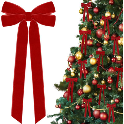 12 pièces de rubans de velours rouge avec décorations d'arbre de Noël, décorations de Noël 5 po x 10 po pour décoration de fête