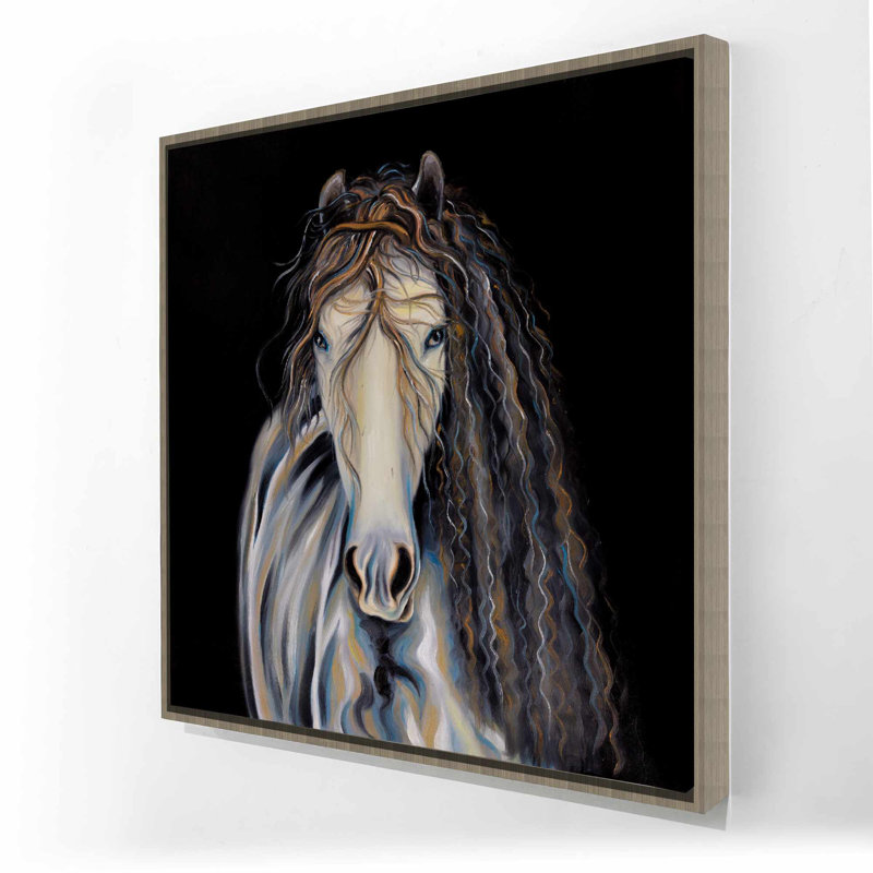Abstract Horse with Curly Mane - Brown Framed Canvas Decor