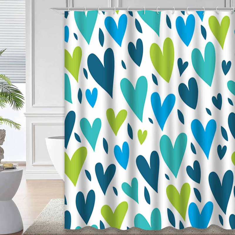 Rideau de douche bleu / vert / bleu / vert avec 12 crochets, 72" L x 72" W