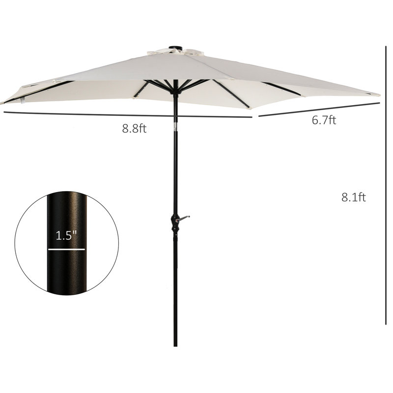 Parasol solaire à DEL 9 pi x 7 pi - inclinable et manivelle, abat-jour extérieur pour améliorer les espaces dans le jardin, la terrasse, le patio avec lumières de 7 pi, la fonctionnalité, divers espaces
