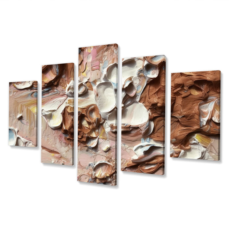 «Terracotta Bliss Texture Abstract IV», art mural abstrait sur toile - 5 panneaux