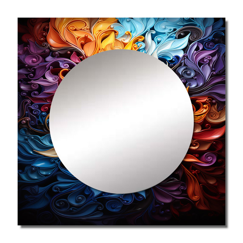 Spirale kaléidoscope I - art mural abstrait miroir carré pour salle de bain, 23 po x 23 po