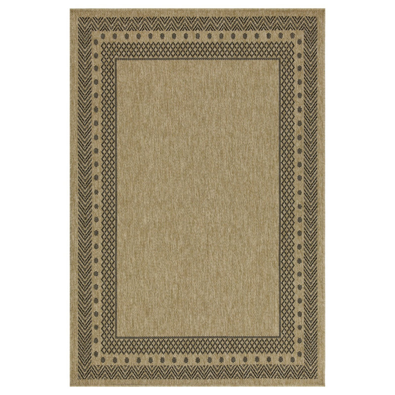 Tapis durable en polypropylène tissé à plat | Aspect jute noir naturel | Style moderne intérieur / extérieur | Haute circulation