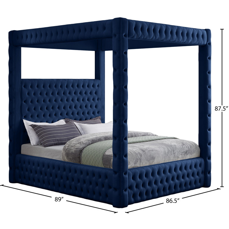 Ekke Upholstered Platform Bed, Navy Velvet, King