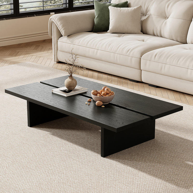 Table basse moderne 47,2 ", jolie texture de bois, Noir, 12.6" H x 47.2" W x 23.6" D