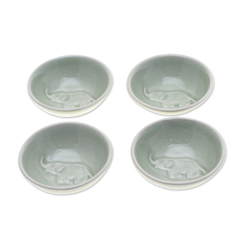  Handmade Gourmet Elephant Celadon Ceramic Condiment Bowls (Set Of 4)