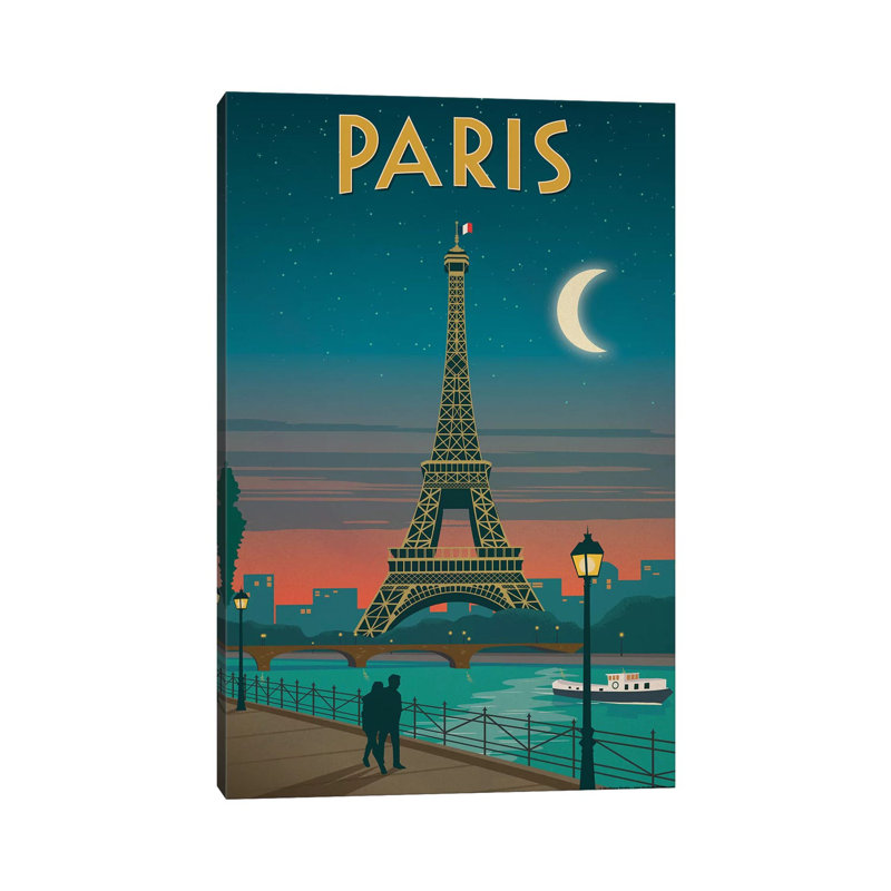«Paris Moonlight» par IdeaStorm Studios - impression encadrée, H 48 po x l 32 po x P 1,5 po, Toile tendue