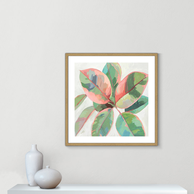 «Pink Ficus II», reproduction d'art, H 28,75 po x l 28,75 po x P 0,75 po, Toile avec cadre en bois beige