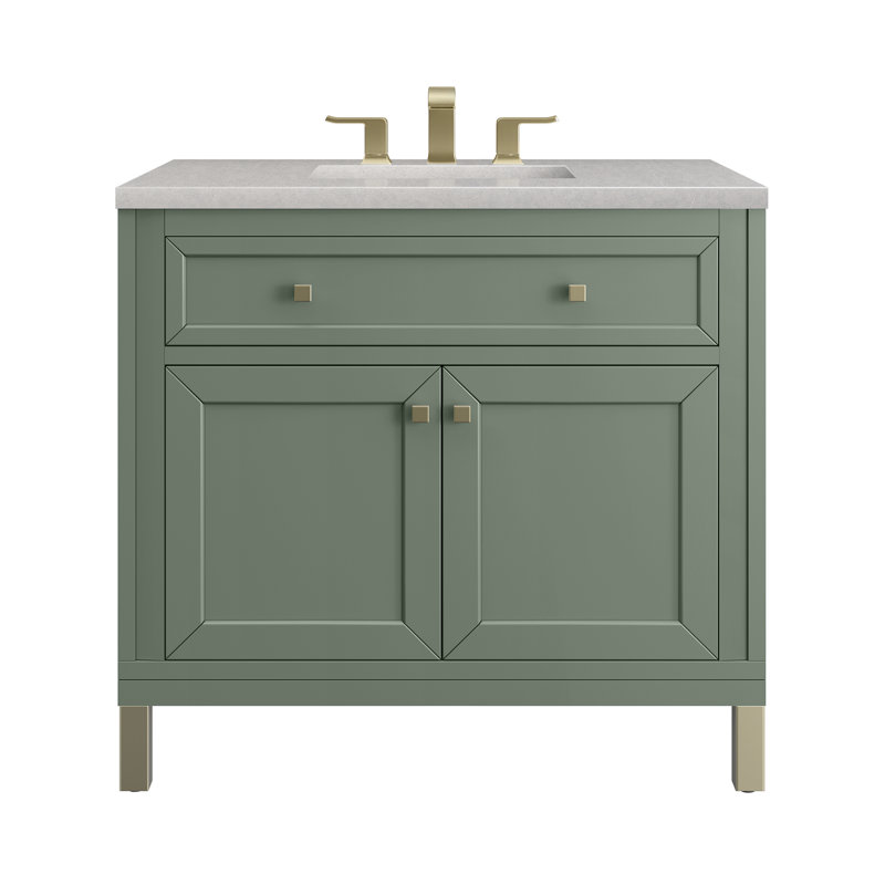 Chicago 36' W Single Vanity, Smokey Celadon, White Zeus Quartz, 8" Widespread