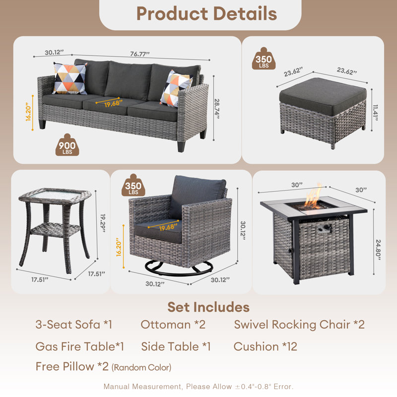 Ben 5 - Person Patio Conversation Set with Cushions, Black, Yes
