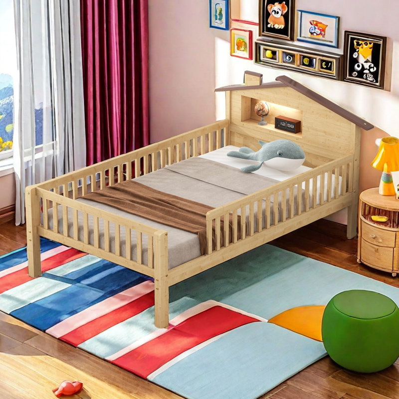 Lit plateforme avec rangement Jenal, Naturel, Simple