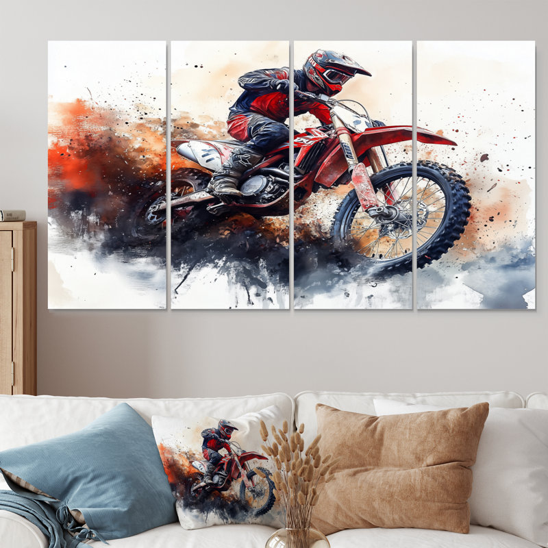 «Red Moto X Mayhem», art décoratif sur toile «Black Dirt», H 32 po x l 64 po