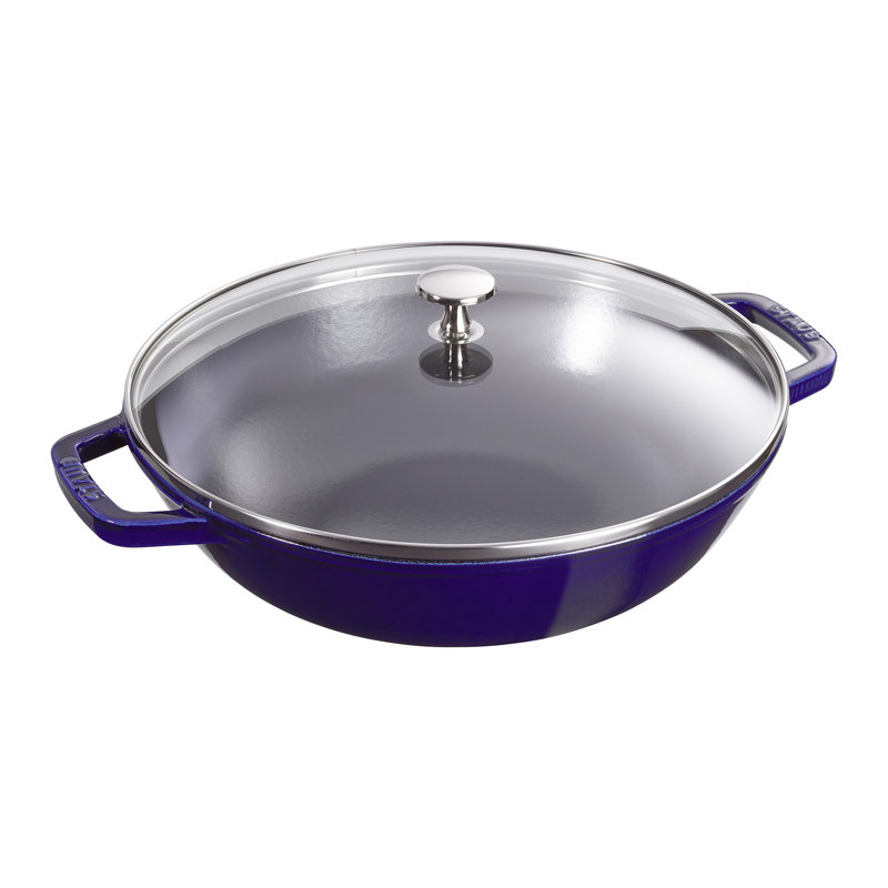 Staub Cast Iron Perfect Pan with Glass Lid, Wok, Dutch Oven, 4.5-Quart, Serves 4-5, Dark Blue