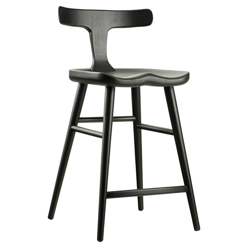 Chaise Anvil avec dossier, Tabouret de comptoir (siège d'une hauteur de 25 p, Noir mat