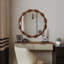 Miroir de coiffeuse mural Marka rond vintage 32,5 po, cadre en bois massif, design organique ondulé-836638694-822820095